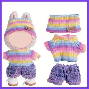 Labubu Colorful three piece Striped Doll Outfit Set